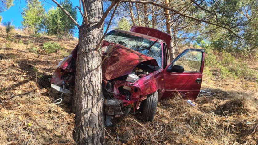 «Съехала с обрыва и врезалась в дерево»: автоледи из Салехарда попала в ДТП в Тюменской области. ФОТО